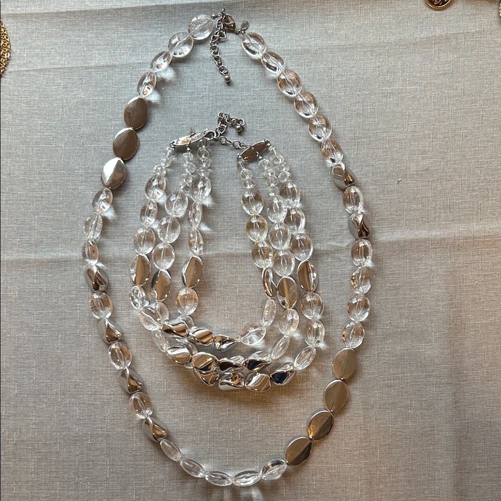 Elegant Silver and Clear Beaded Necklace Set
